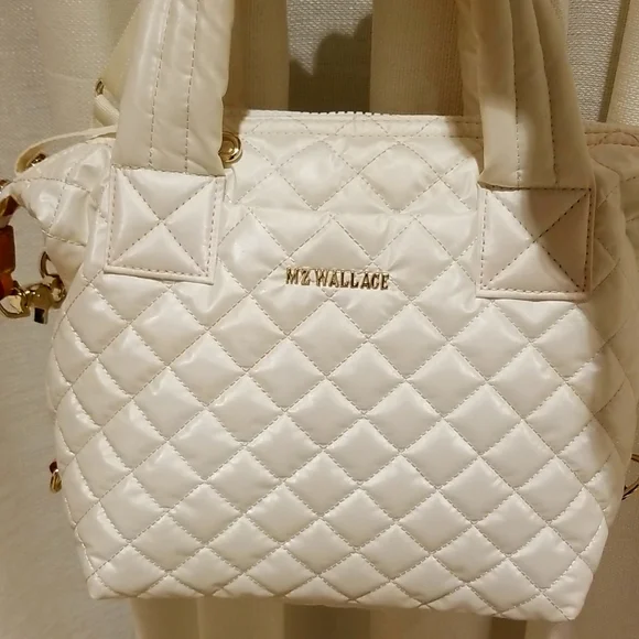 MZ Wallace Pearl Metallic Sutton Deluxe Small Quilted Nylon Crossbody Bag